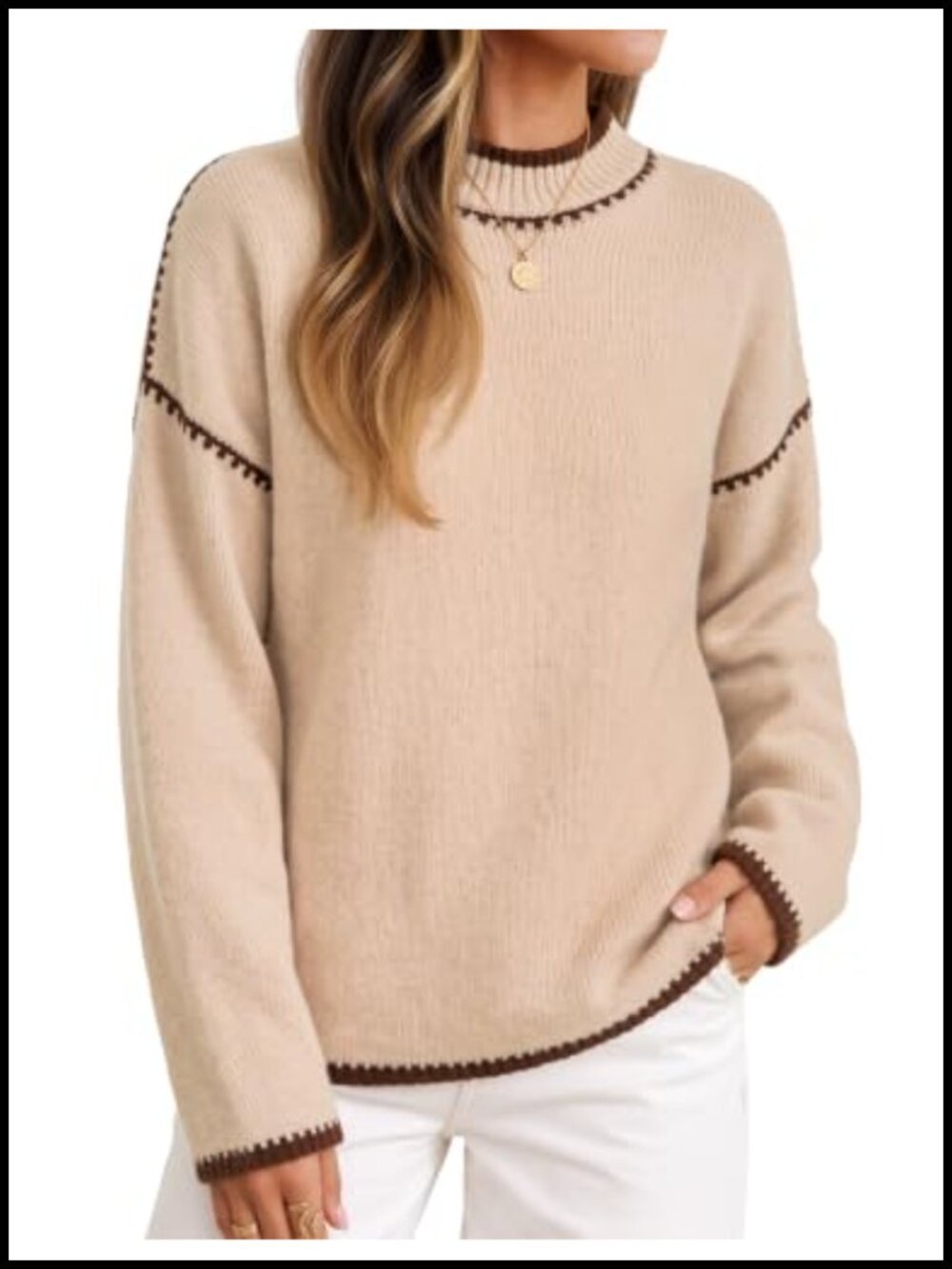 Women's Oversized Mock Neck Long Sleeve Pullover Sweater for Fall Winter